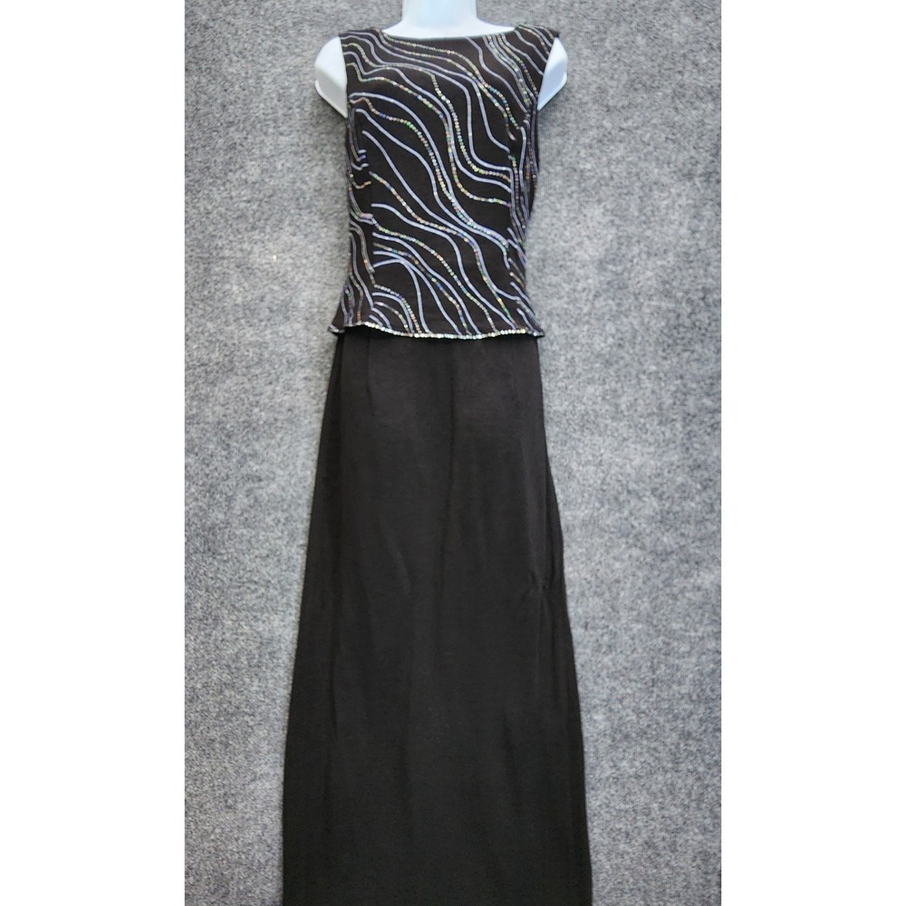 Vintage Scott McClintock Millennium 2000 Beaded Peplum Maxi Gown Dress Sz 14 USA